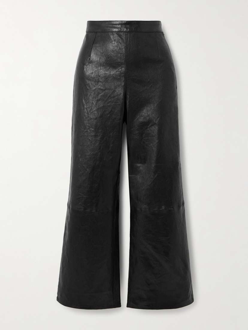 Frame Crinkled Cropped High-rise Wide-leg Leather Pants