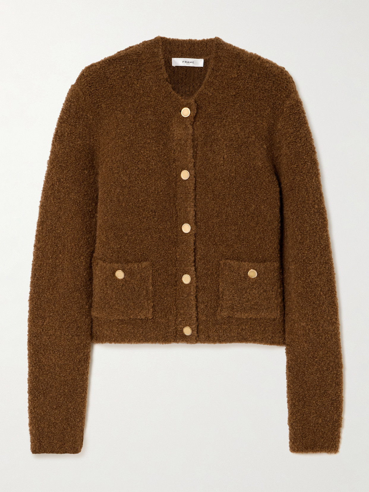 Frame Patch Pocket Cardigan In Camel In Brown