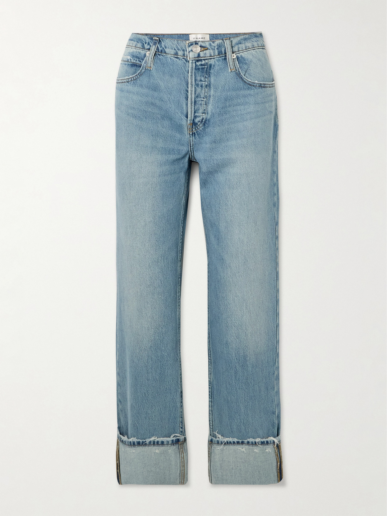 FRAME - The Slouchy Frayed High-rise Straight-leg Jeans - Blue