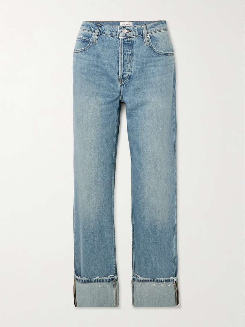 Frame The Slouchy Frayed High-rise Straight-leg Jeans