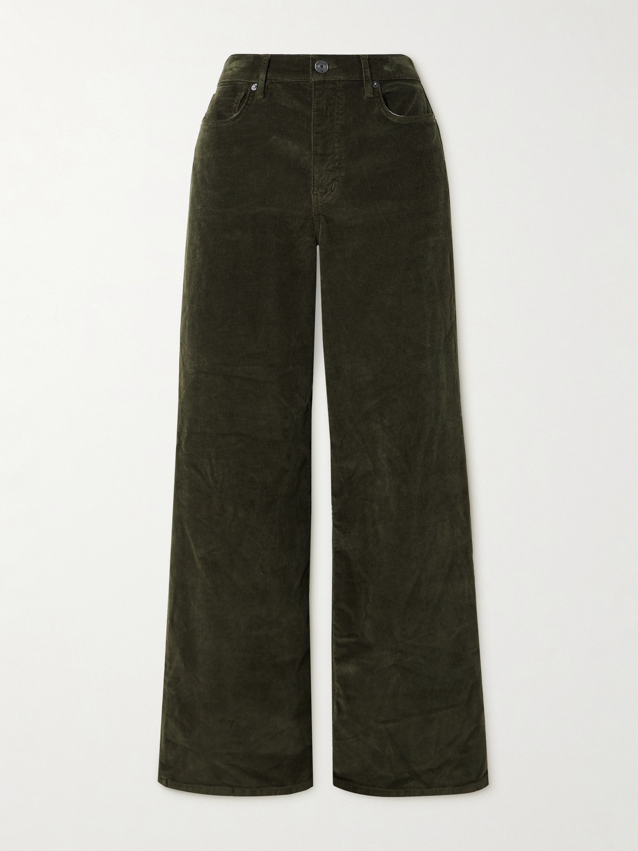 Frame Le Slim Palazzo Cotton-blend Corduroy High-rise Wide-leg Pants In Green