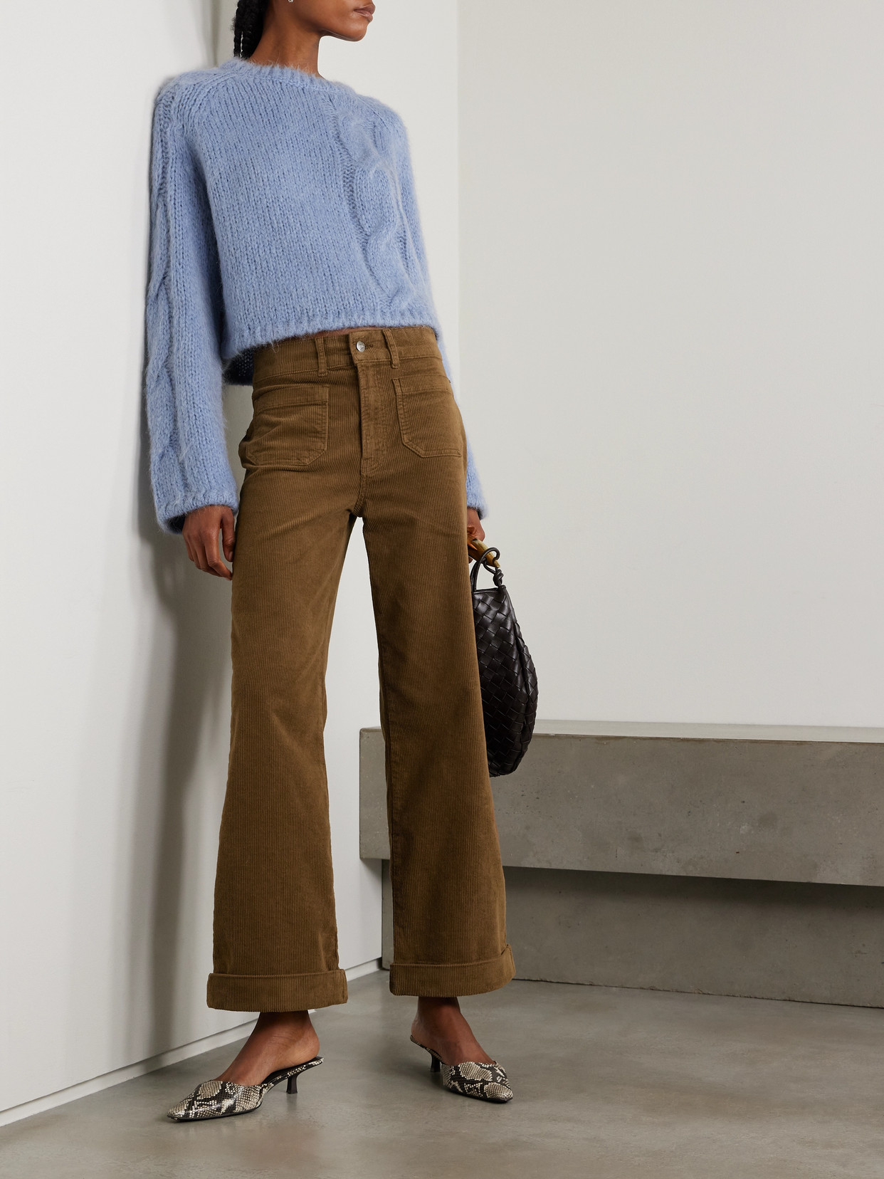 Frame The 70s Cropped Cotton-blend Corduroy Wide-leg Pants In Brown