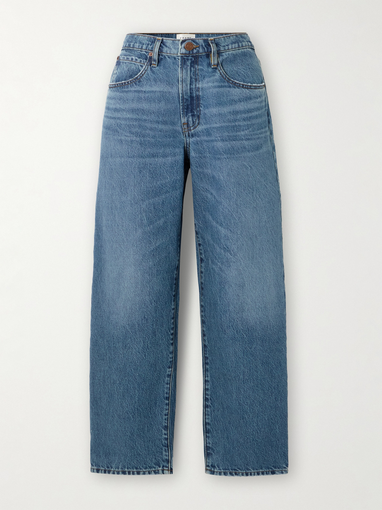 Frame Low Slung Barrel Boyfriend Jeans In Blue