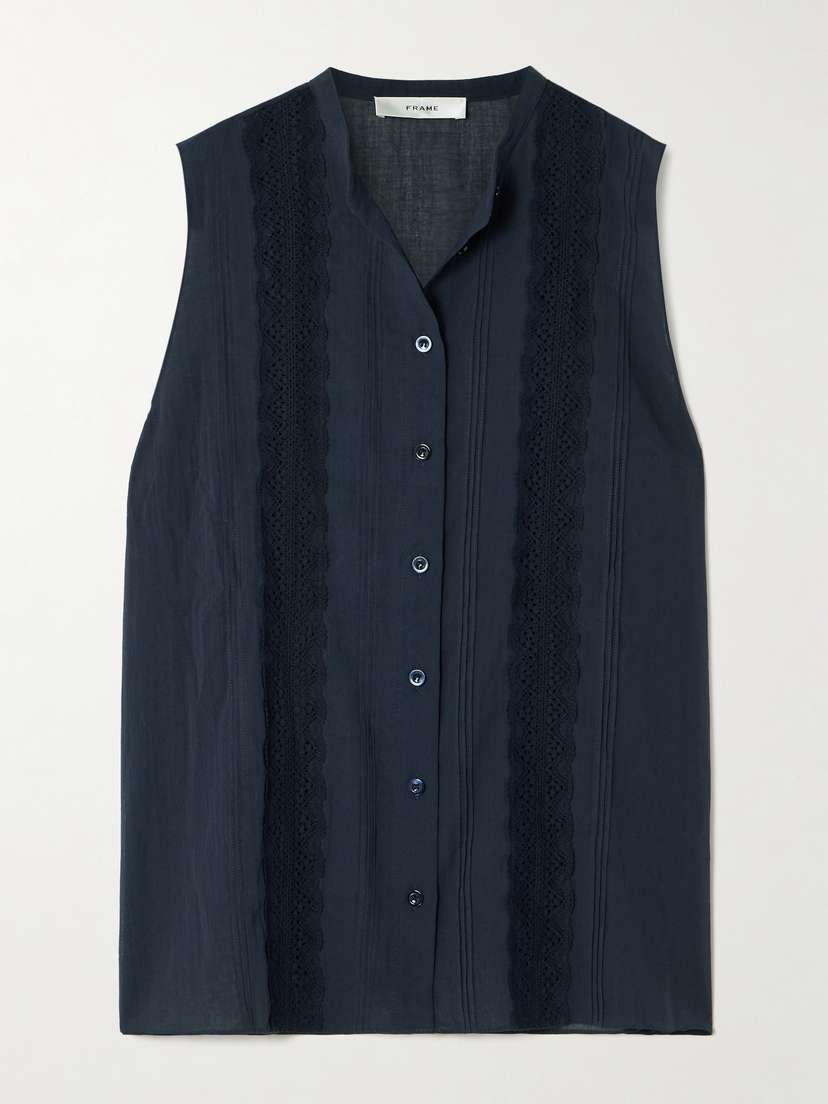 Frame Lace-trimmed Cotton-voile Blouse - x large