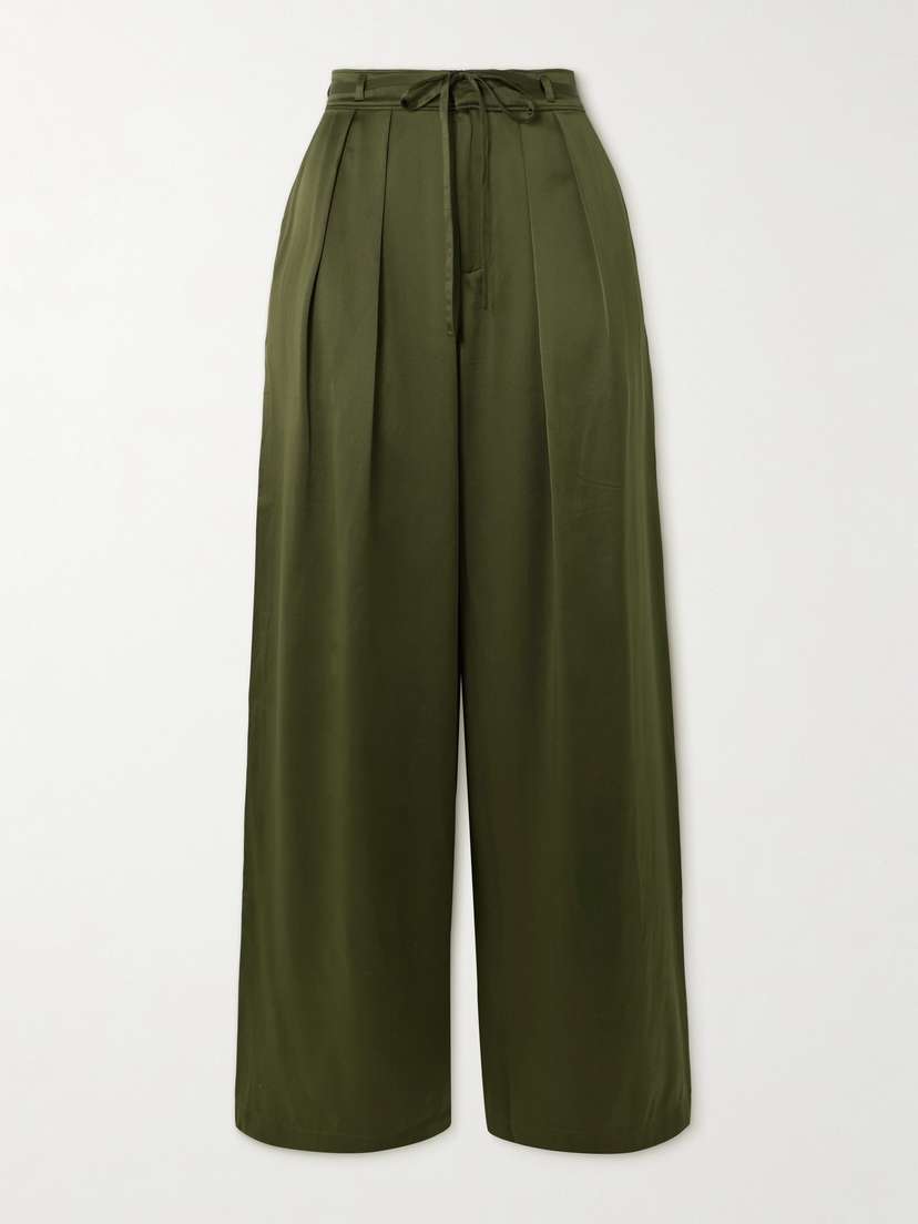 Frame Pleated Silk-charmeuse Wide-leg Pants