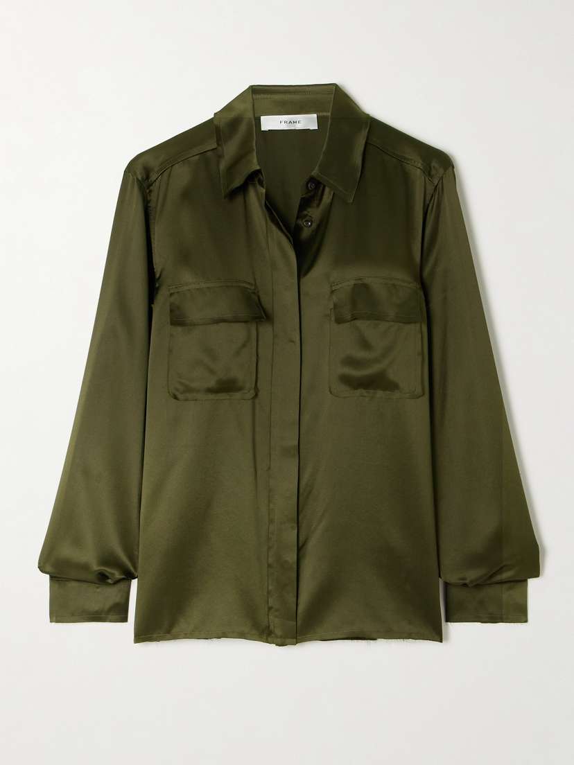 Frame Frayed Silk-charmeuse Shirt