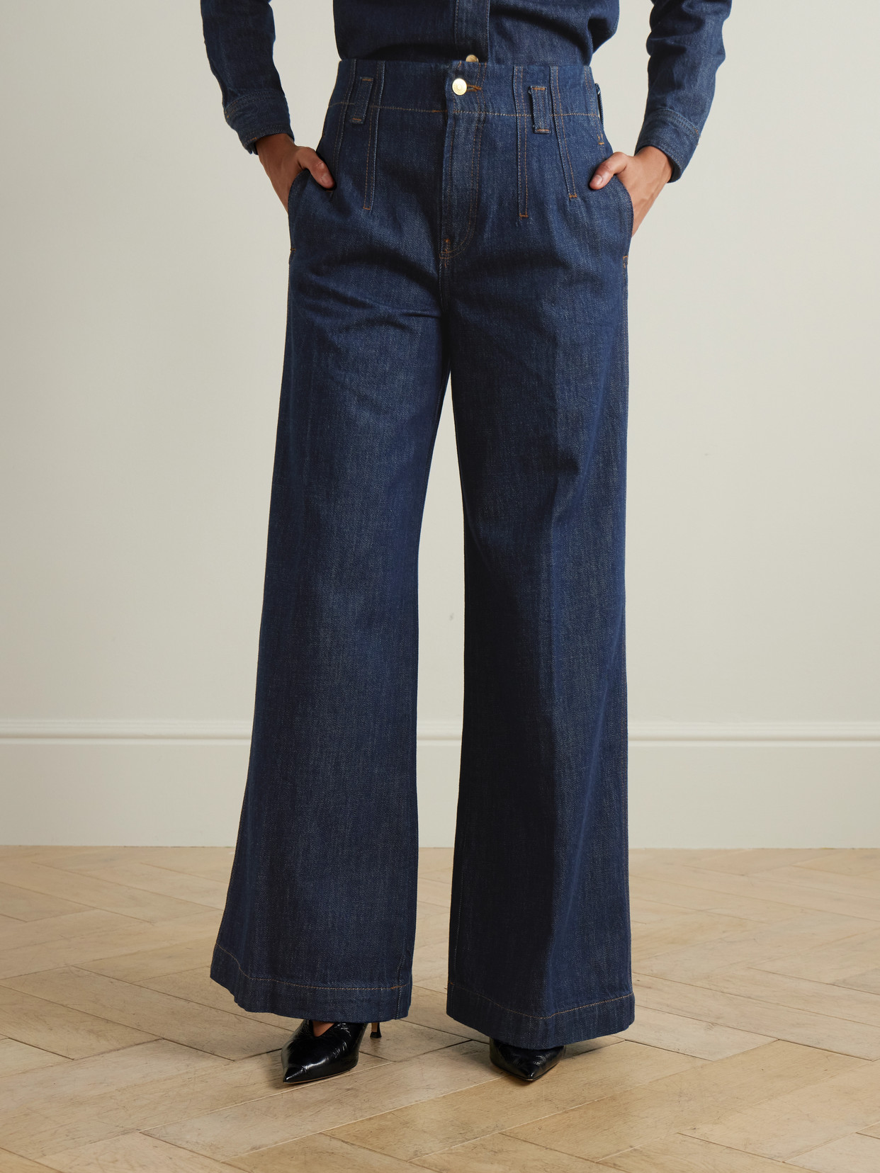 Frame High-rise Wide-leg Recycled Jeans In Blue