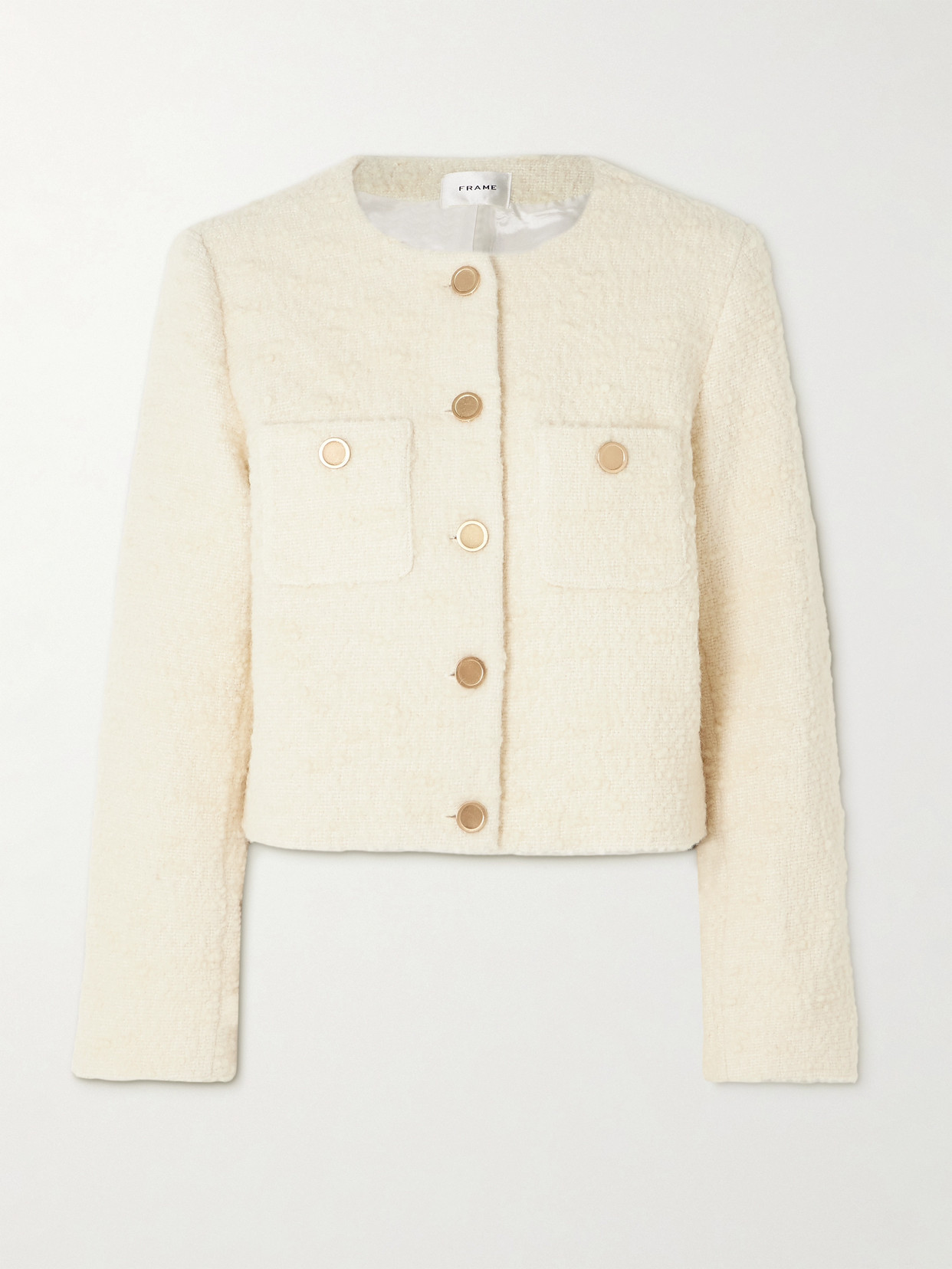FRAME - Cropped Cotton-blend Bouclé-tweed Jacket - Ecru