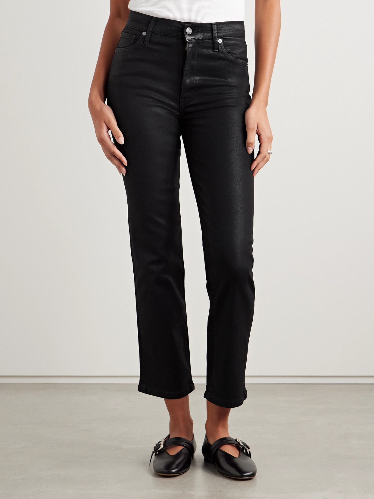 Le Sleek Coated High-Rise Straight-Leg Jeans