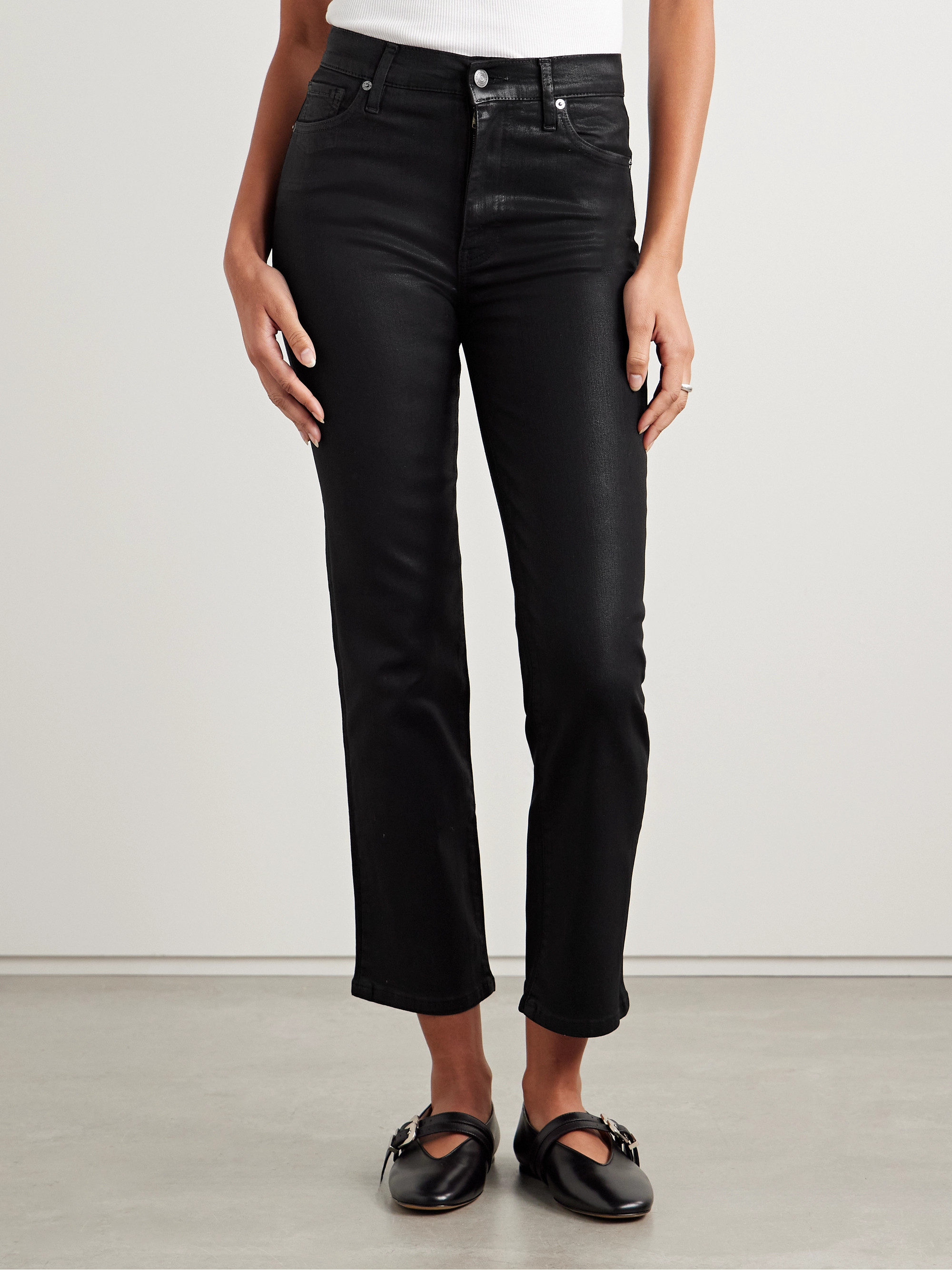 FRAME Le Sleek coated high-rise straight-leg jeans