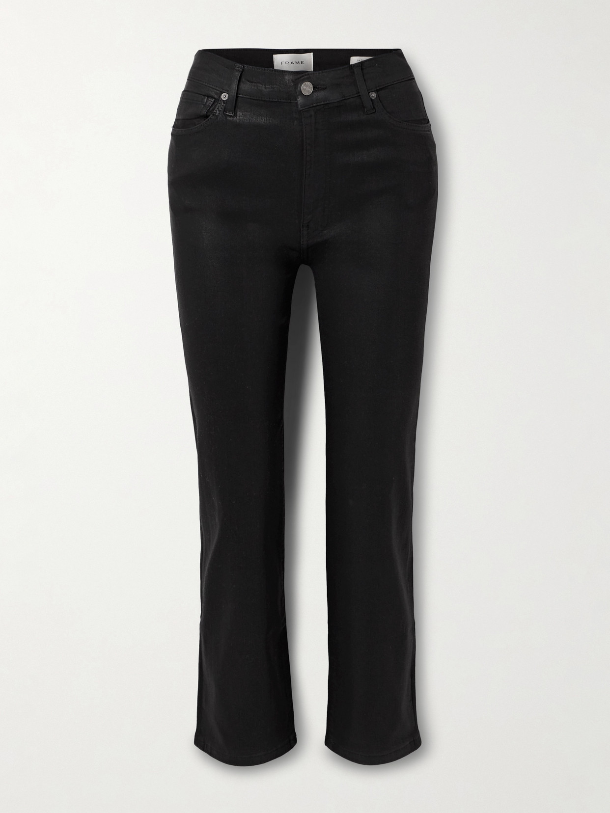 Frame Le Sleek Coated High-rise Straight-leg Jeans In Black
