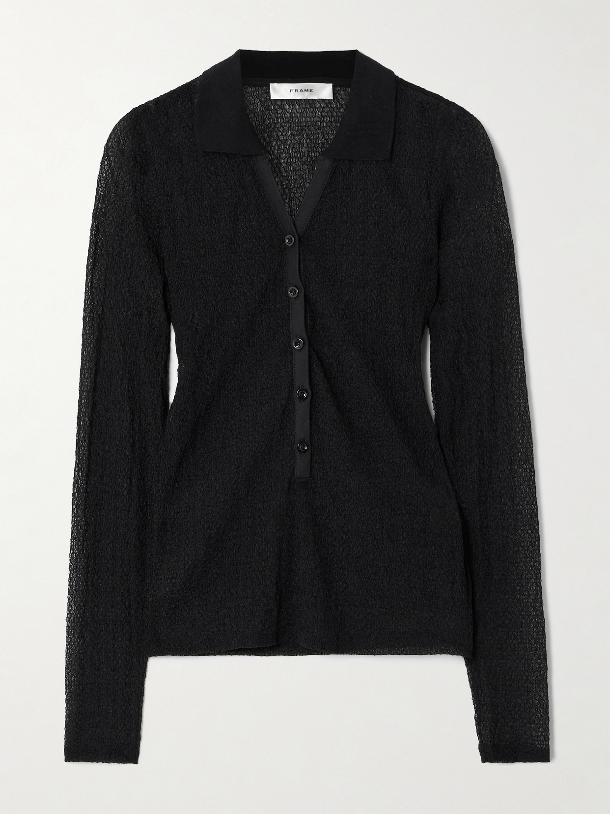 Frame Cotton-blend Mesh Top In Black