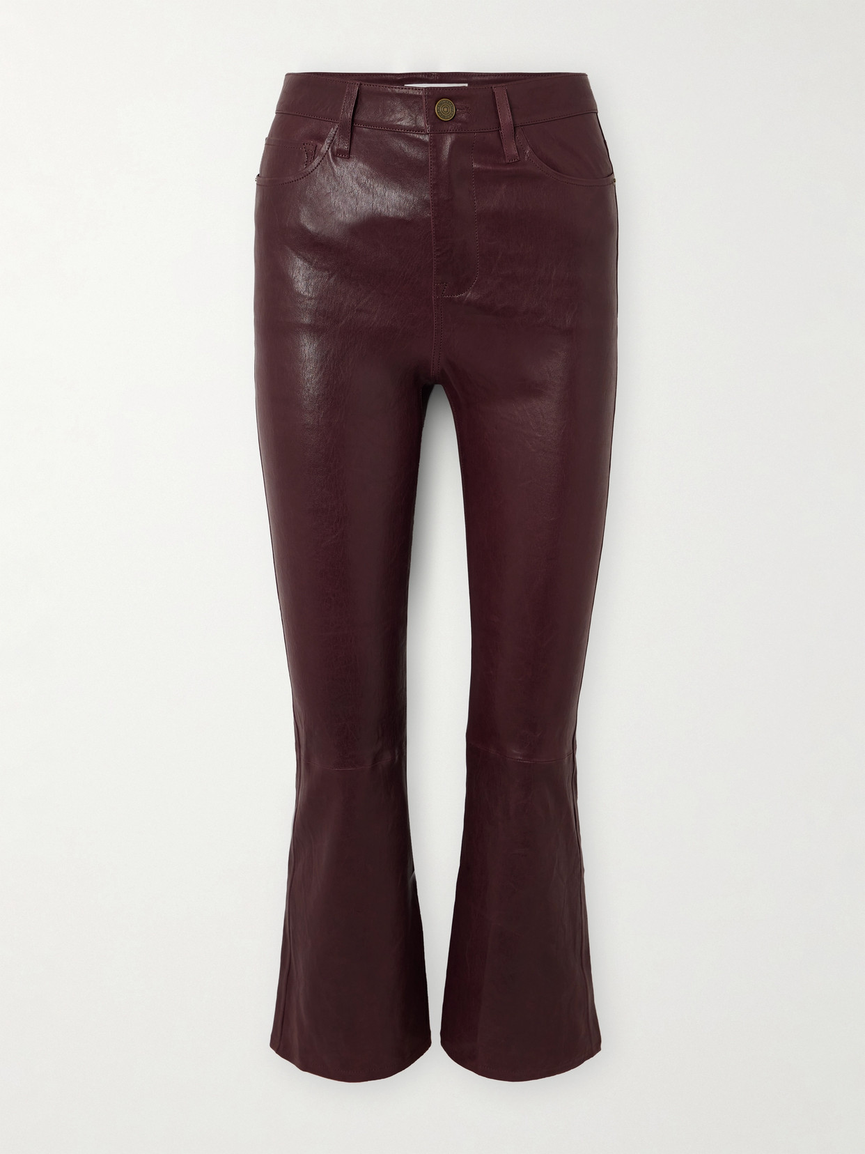 FRAME - Le Crop Cropped Textured-leather Flared Pants - Burgundy