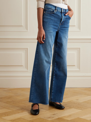 FRAME Le Slim Palazzo distressed high-rise wide-leg organic jeans