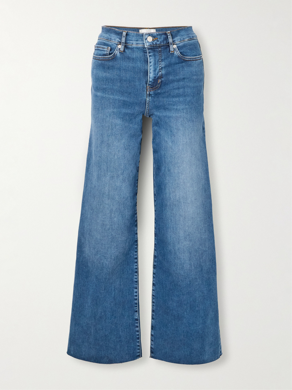 Frame Le Slim Palazzo Distressed High-rise Wide-leg Organic Jeans In Blue