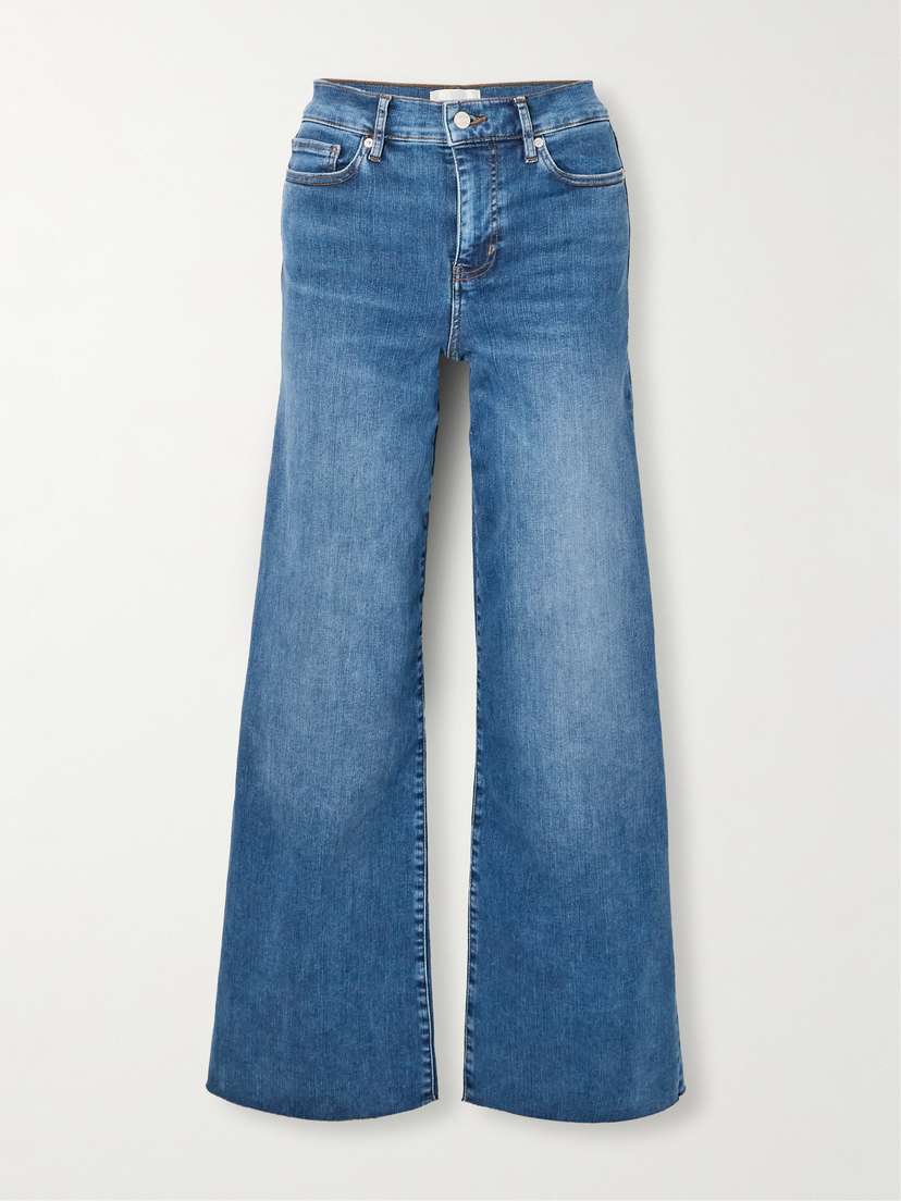 Frame Le Slim Palazzo Distressed High-rise Wide-leg Organic Jeans