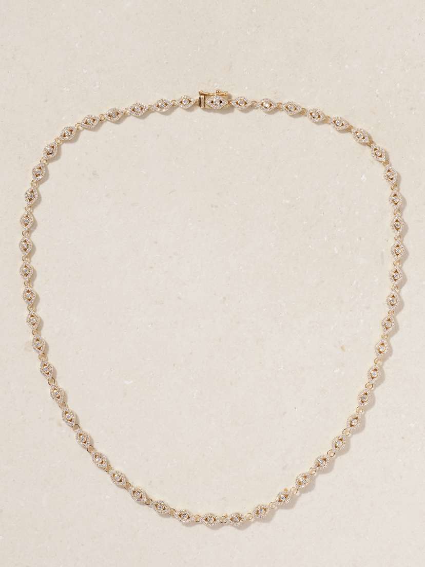 Sydney Evan Small Evil Eye Eternity 14-karat Gold Diamond Necklace
