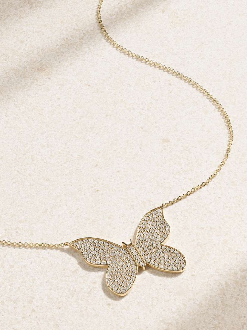 Sydney Evan Large Butterfly 14-karat Gold Diamond Necklace