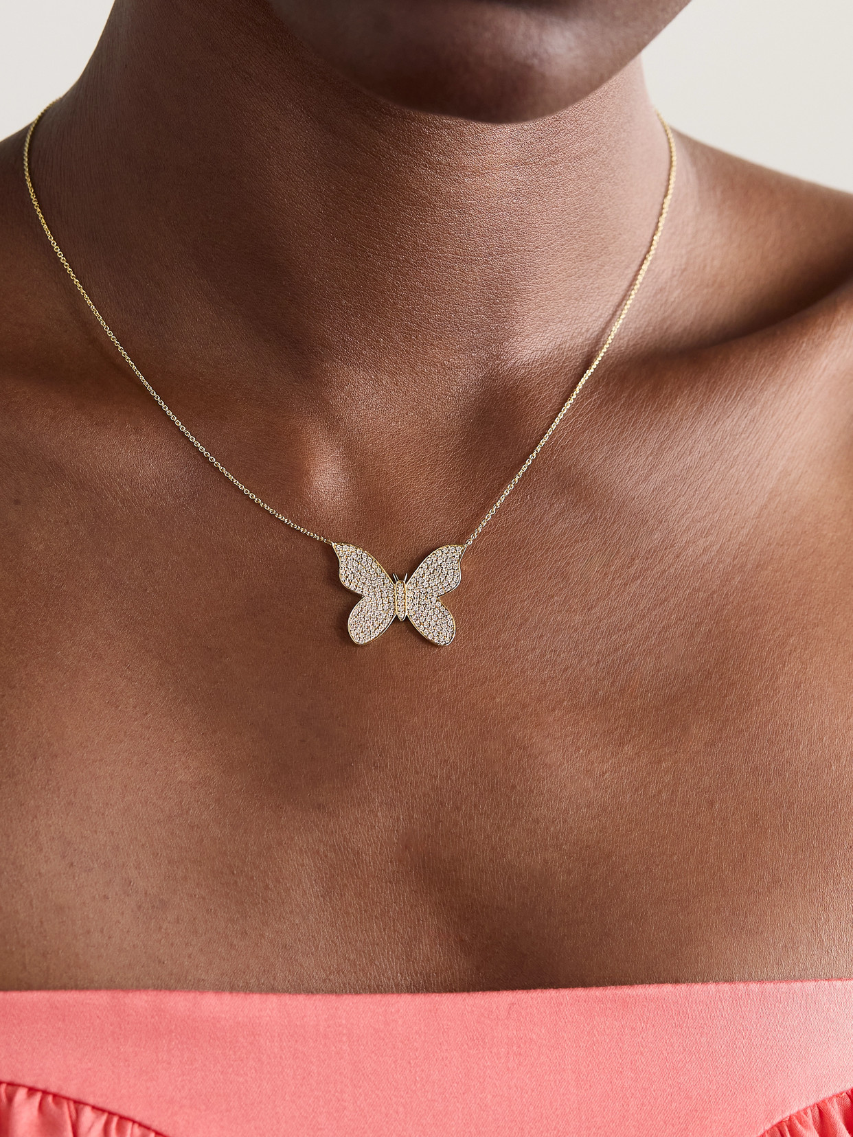 Sydney Evan Large Butterfly 14-karat Gold Diamond Necklace In Gold