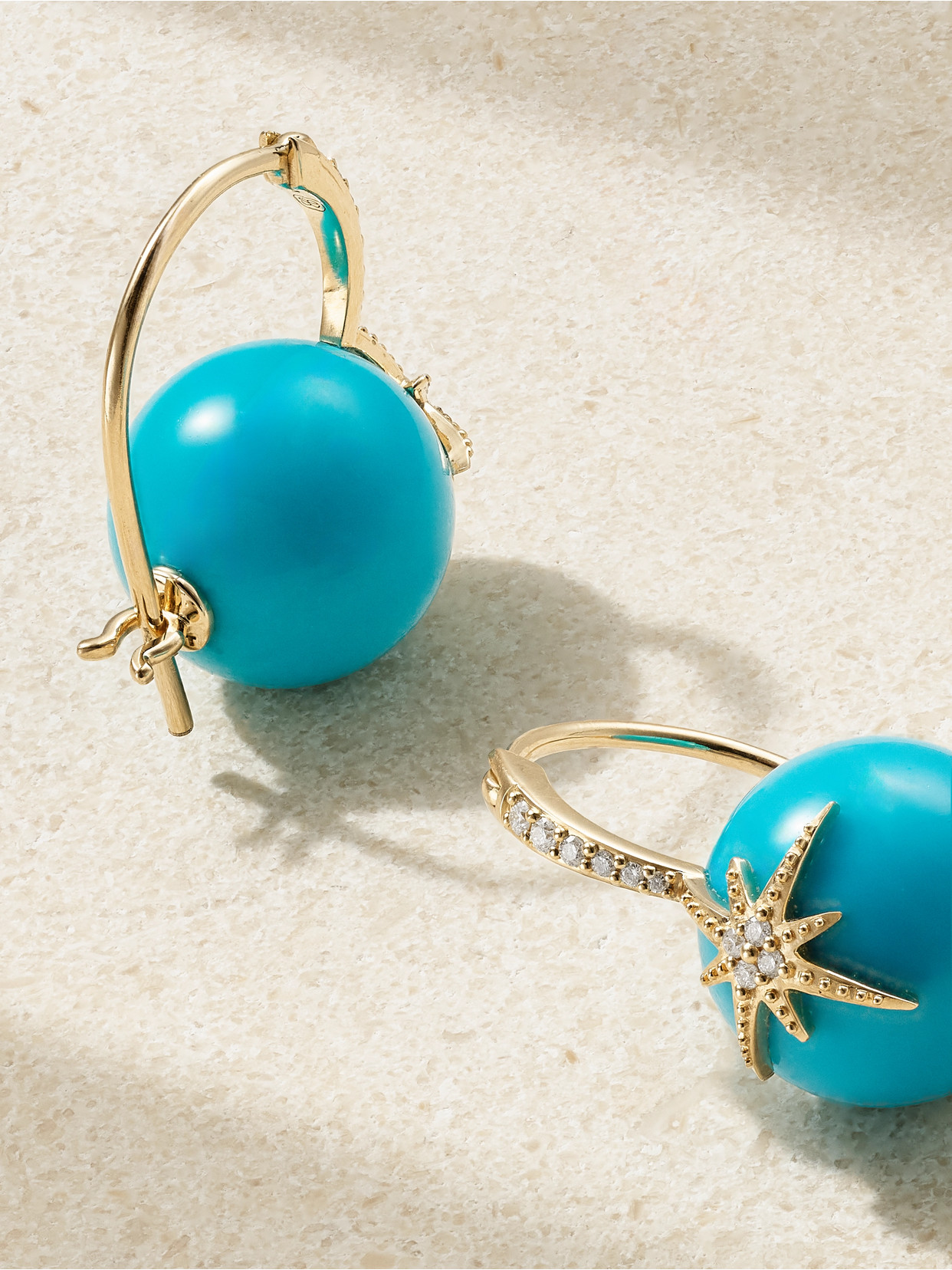 Sydney Evan Starburst 14-karat Gold, Turquoise And Diamond Earrings In Gold
