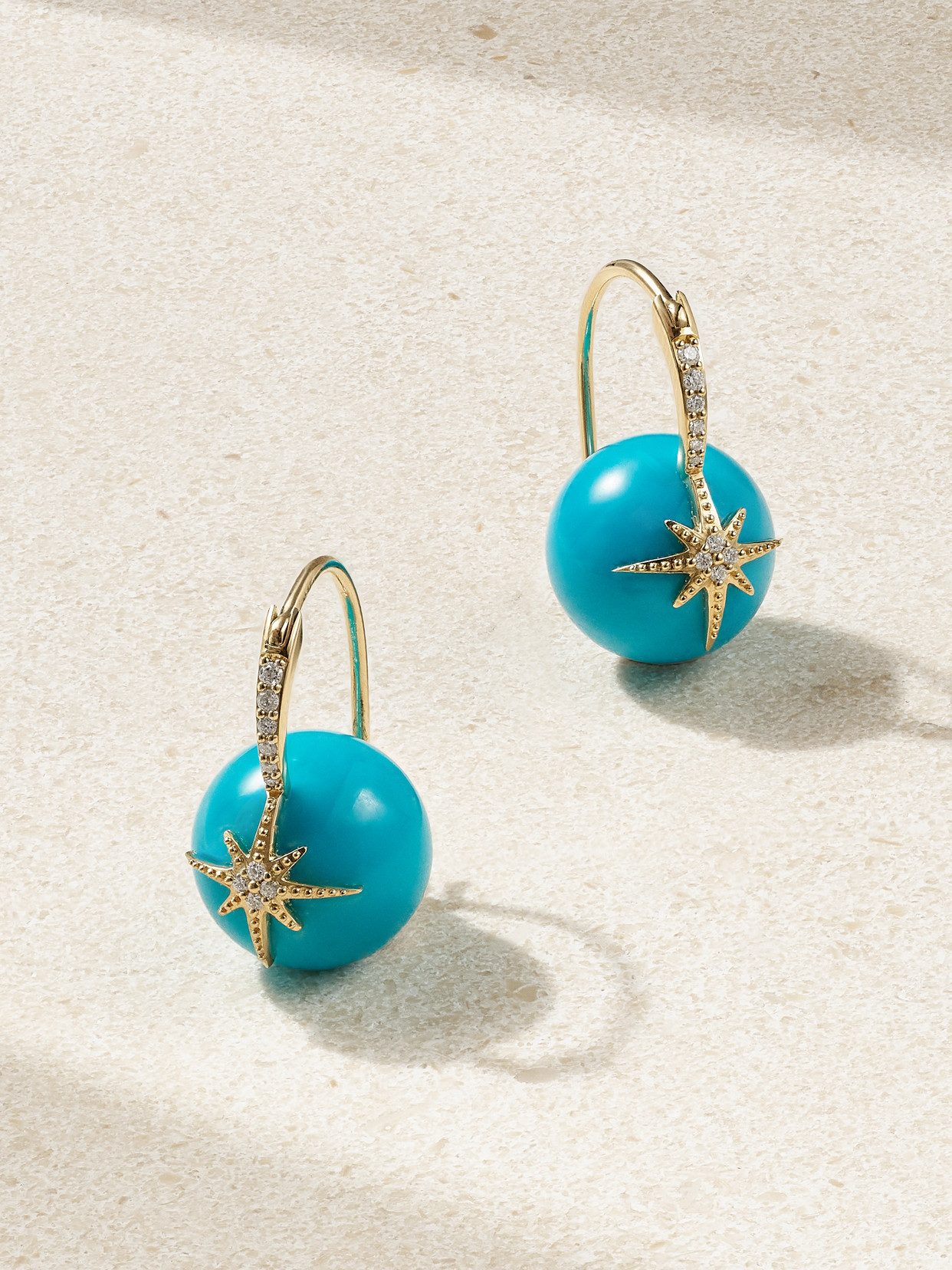 Sydney Evan - Starburst 14-karat Gold, Turquoise And Diamond Earrings - One size