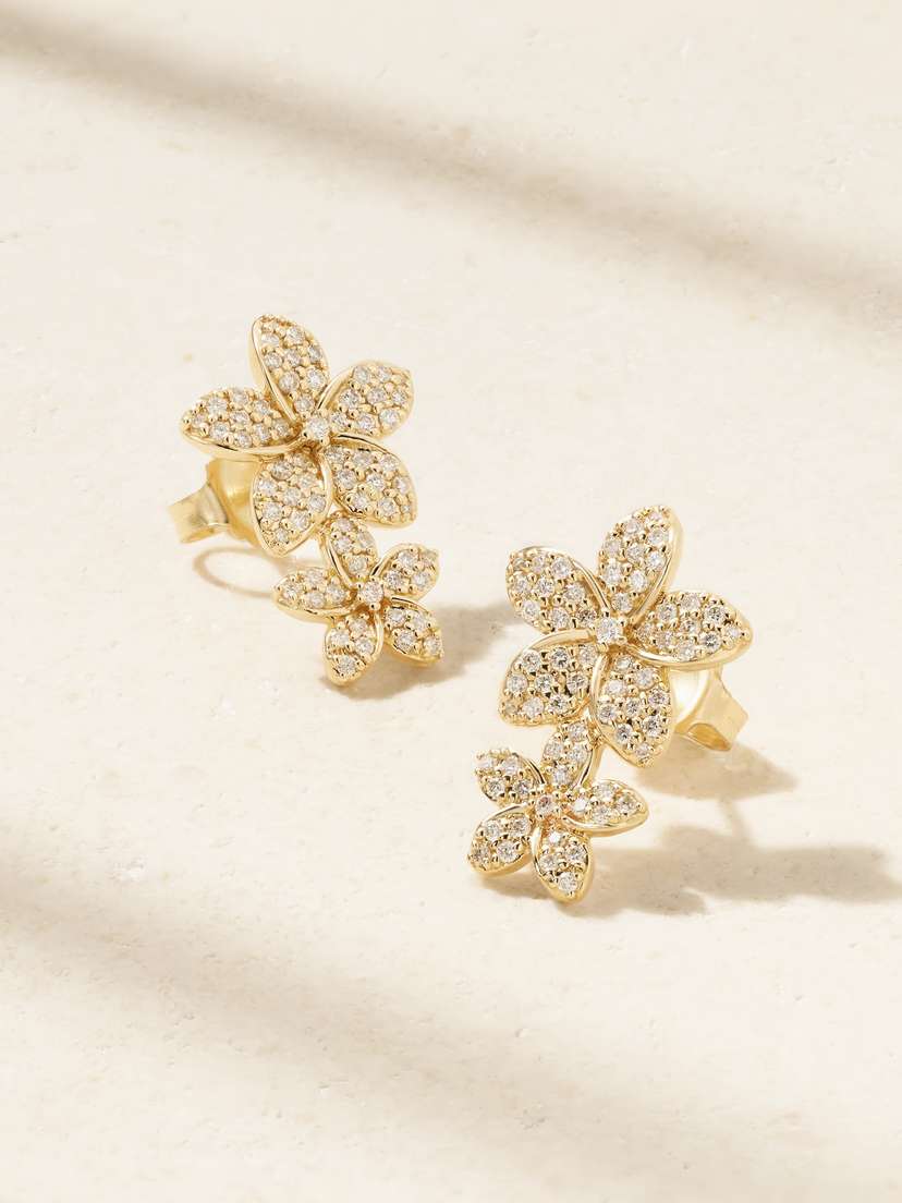 Sydney Evan Double Plumeria 14-karat Gold Diamond Earrings
