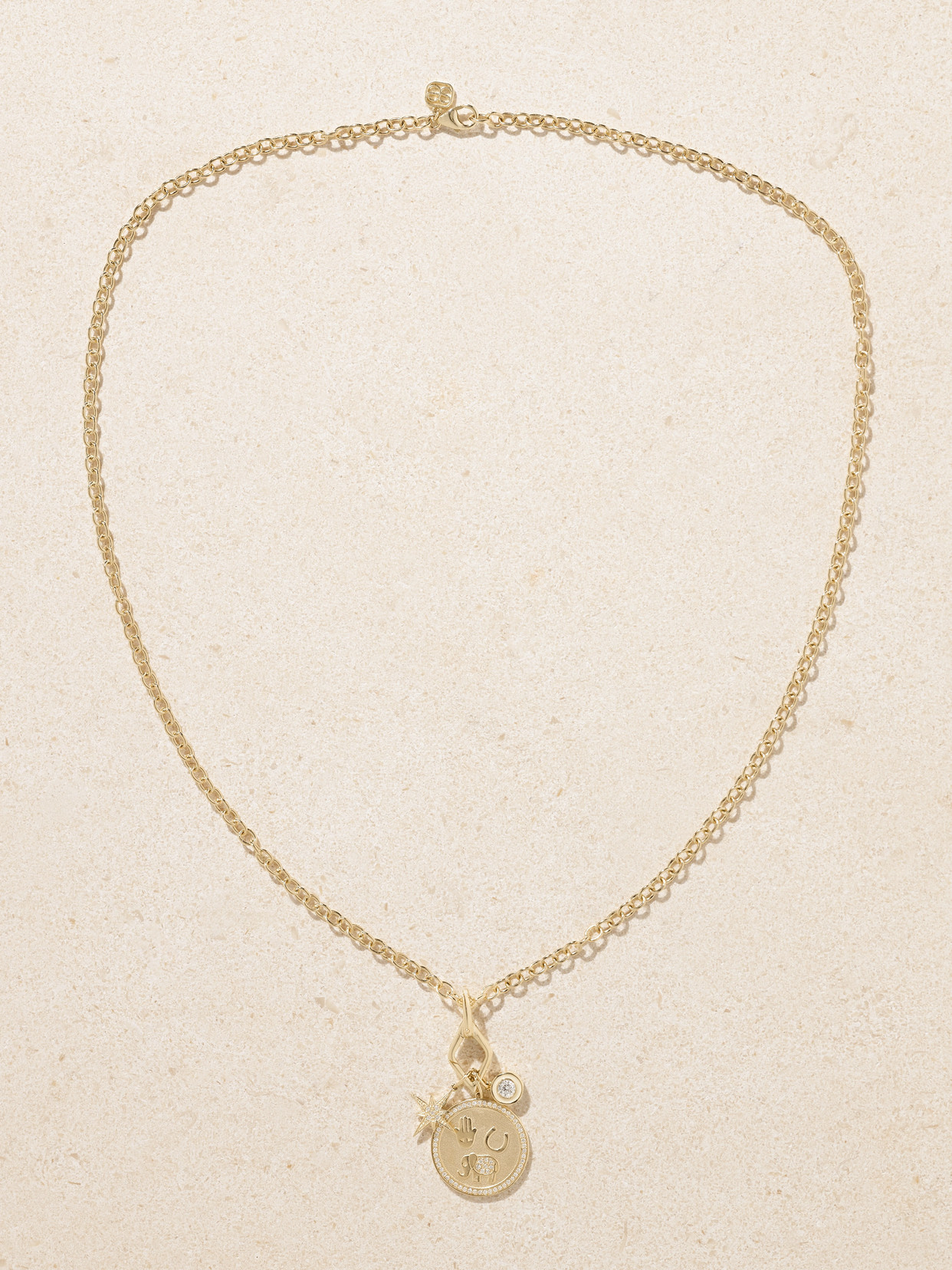 Sydney Evan Icon Combo 14-karat Gold, Diamond And Enamel Necklace In Gold