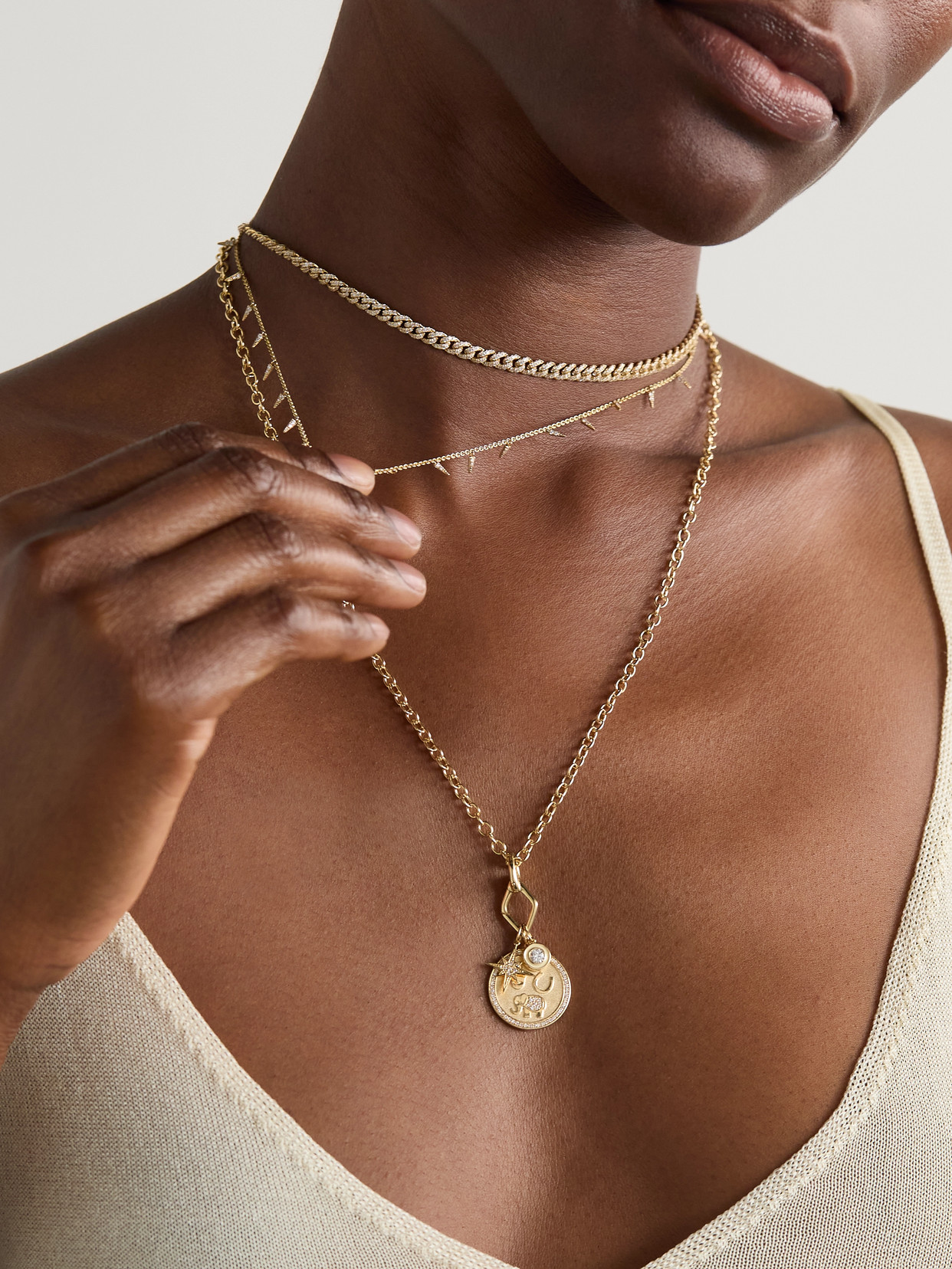 Sydney Evan Icon Combo 14-karat Gold, Diamond And Enamel Necklace In Gold
