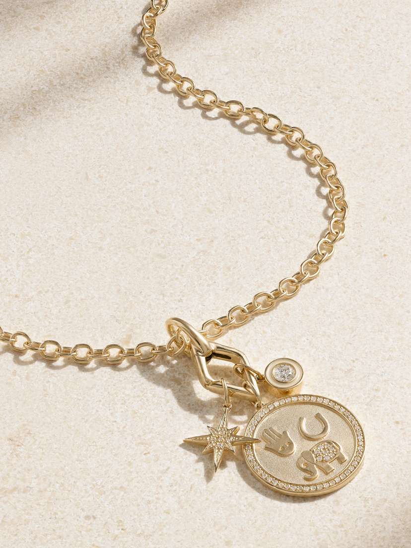 Sydney Evan Icon Combo 14-karat Gold, Diamond And Enamel Necklace