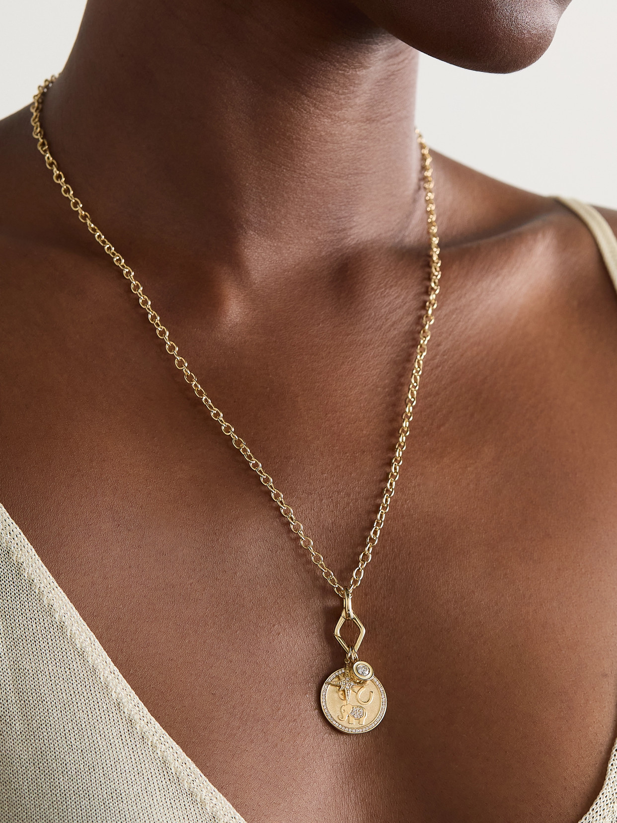 Sydney Evan Icon Combo 14-karat Gold, Diamond And Enamel Necklace In Gold