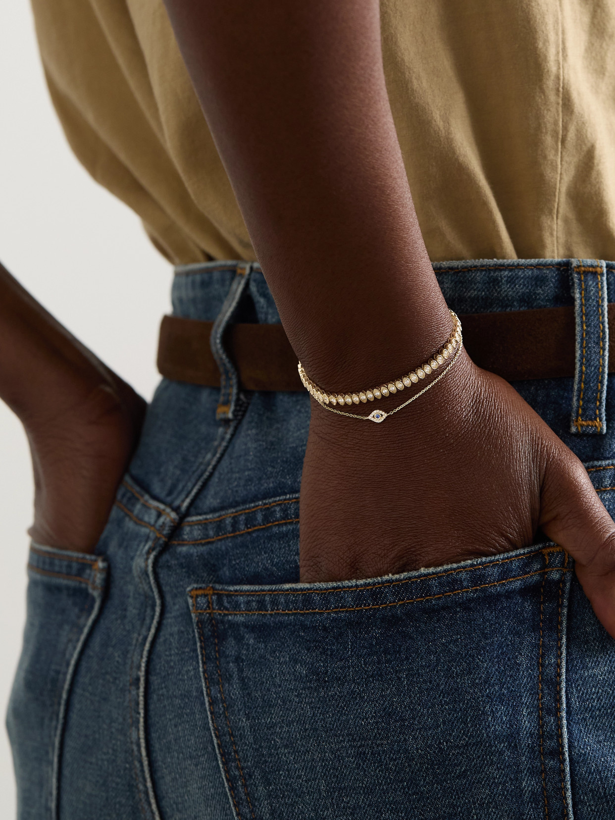 Sydney Evan Small Evil Eye 14-karat Gold, Diamond And Sapphire Bracelet In Gold