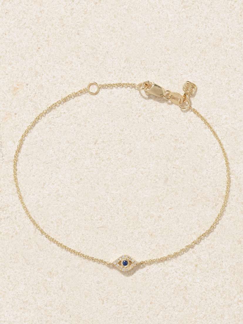 Sydney Evan Small Evil Eye 14-karat Gold, Diamond And Sapphire Bracelet