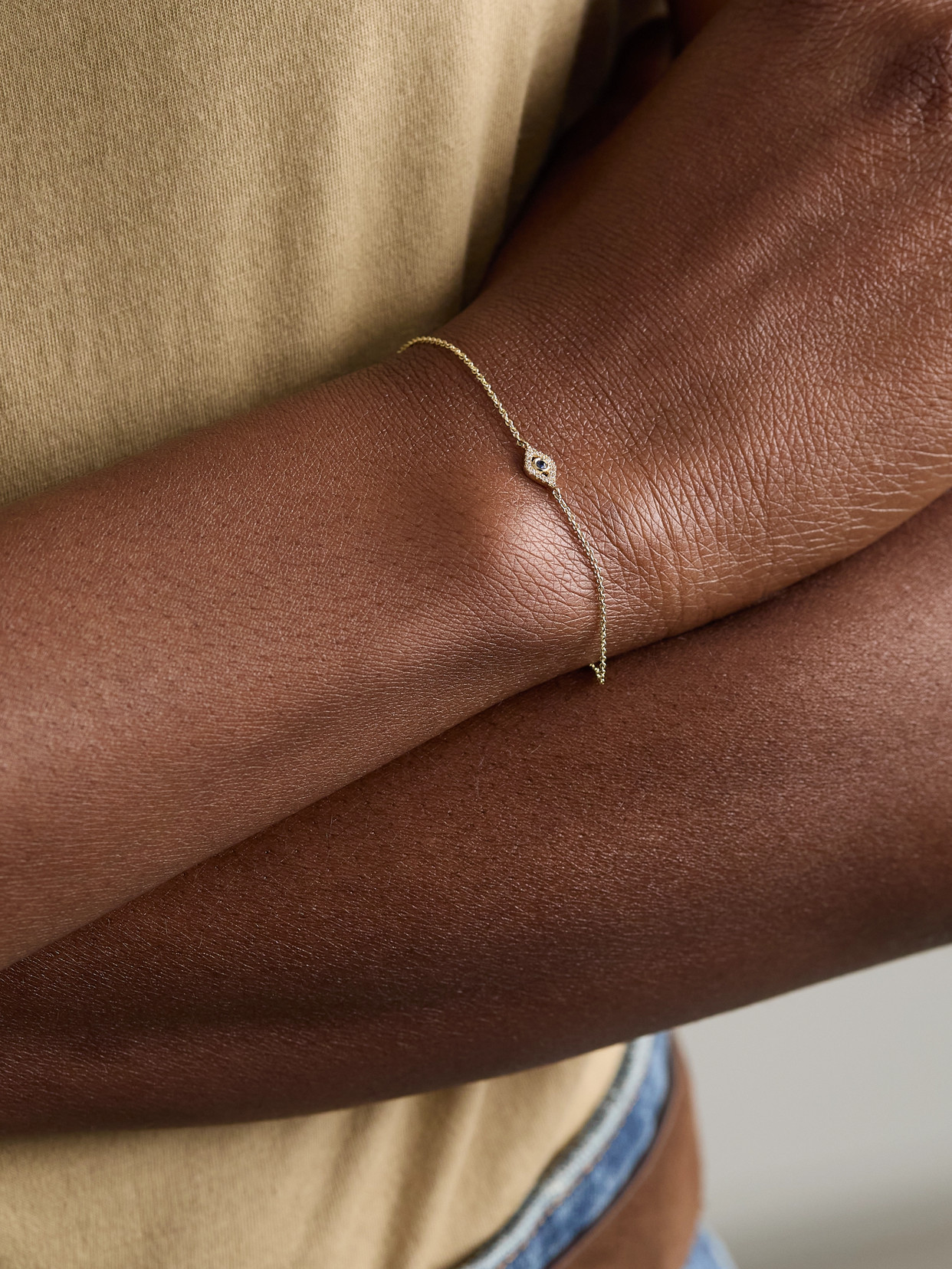 Sydney Evan Small Evil Eye 14-karat Gold, Diamond And Sapphire Bracelet In Gold