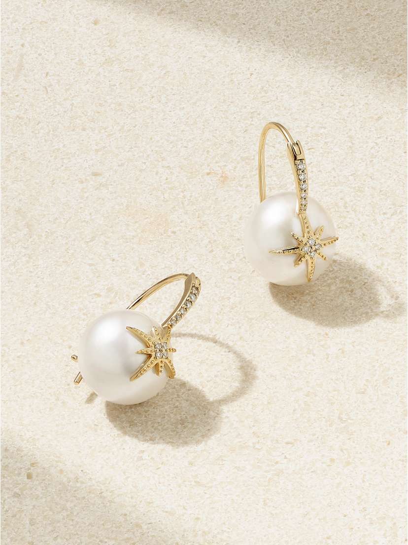 Sydney Evan Starburst 14-karat Gold, Pearl And Diamond Earrings