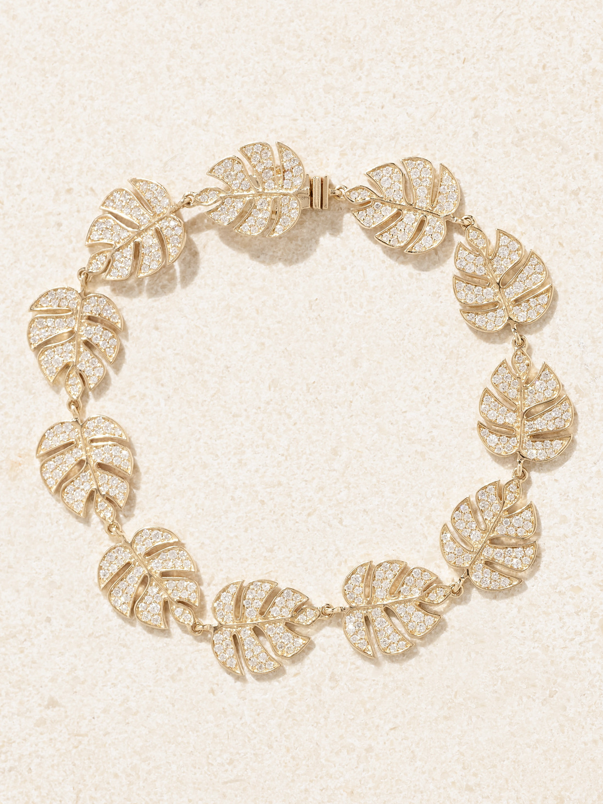 Sydney Evan Monstera Leaf Eternity 14-karat Gold Diamond Bracelet