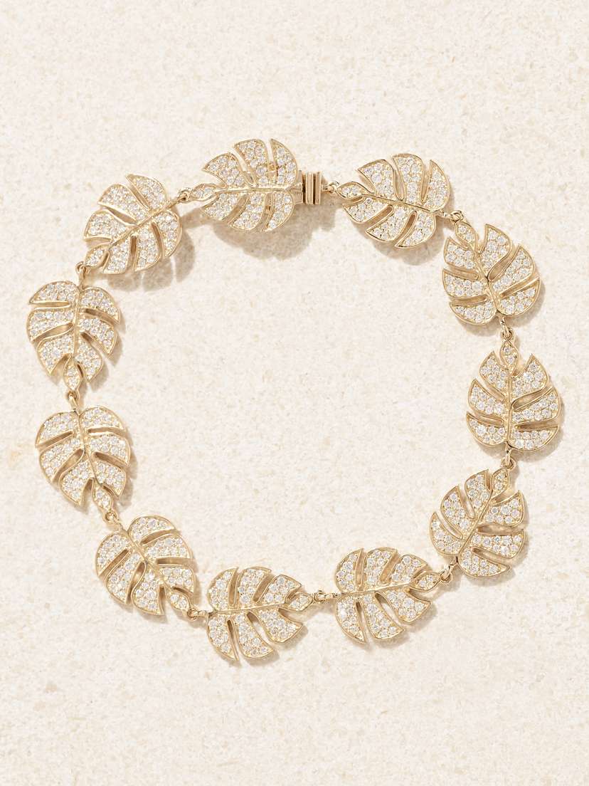 Sydney Evan Monstera Leaf Eternity 14-karat Gold Diamond Bracelet
