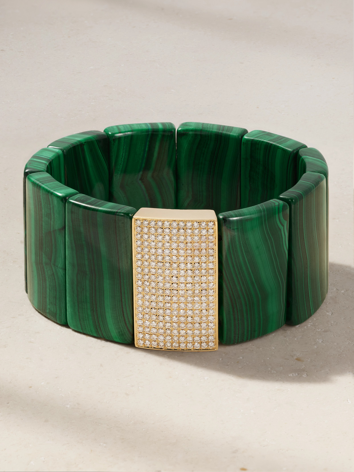 Sydney Evan Large Spacer 14-karat Gold, Malachite And Diamond Bracelet In Green
