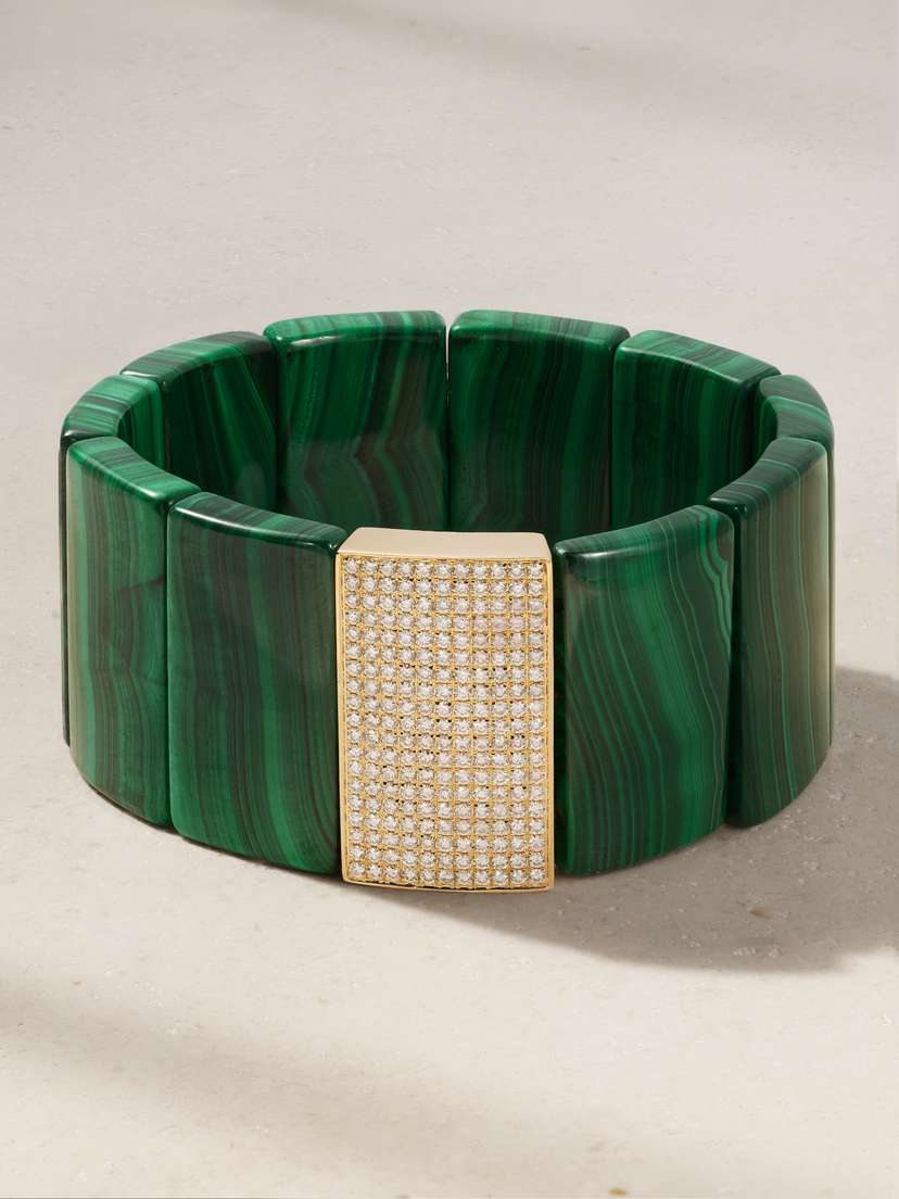Sydney Evan Large Spacer 14-karat Gold, Malachite And Diamond Bracelet