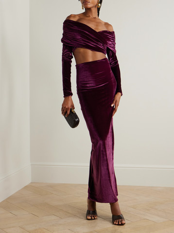 Maygel Coronel Cavana stretch-velvet maxi skirt