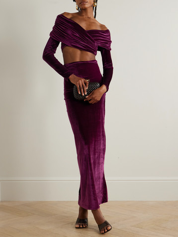 Maygel Coronel Lido cropped stretch-velvet top