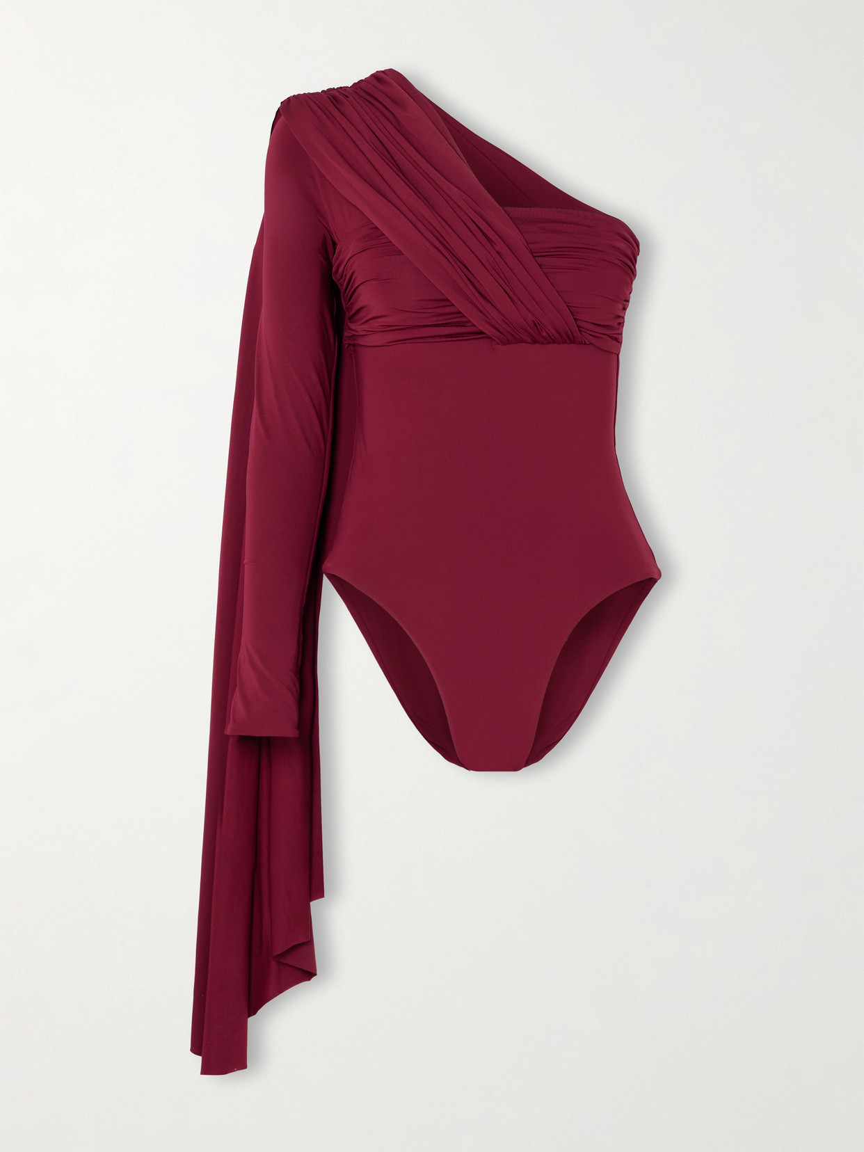 Maygel Coronel Vionnet Draped One-shoulder Stretch-jersey Bodysuit In Burgundy