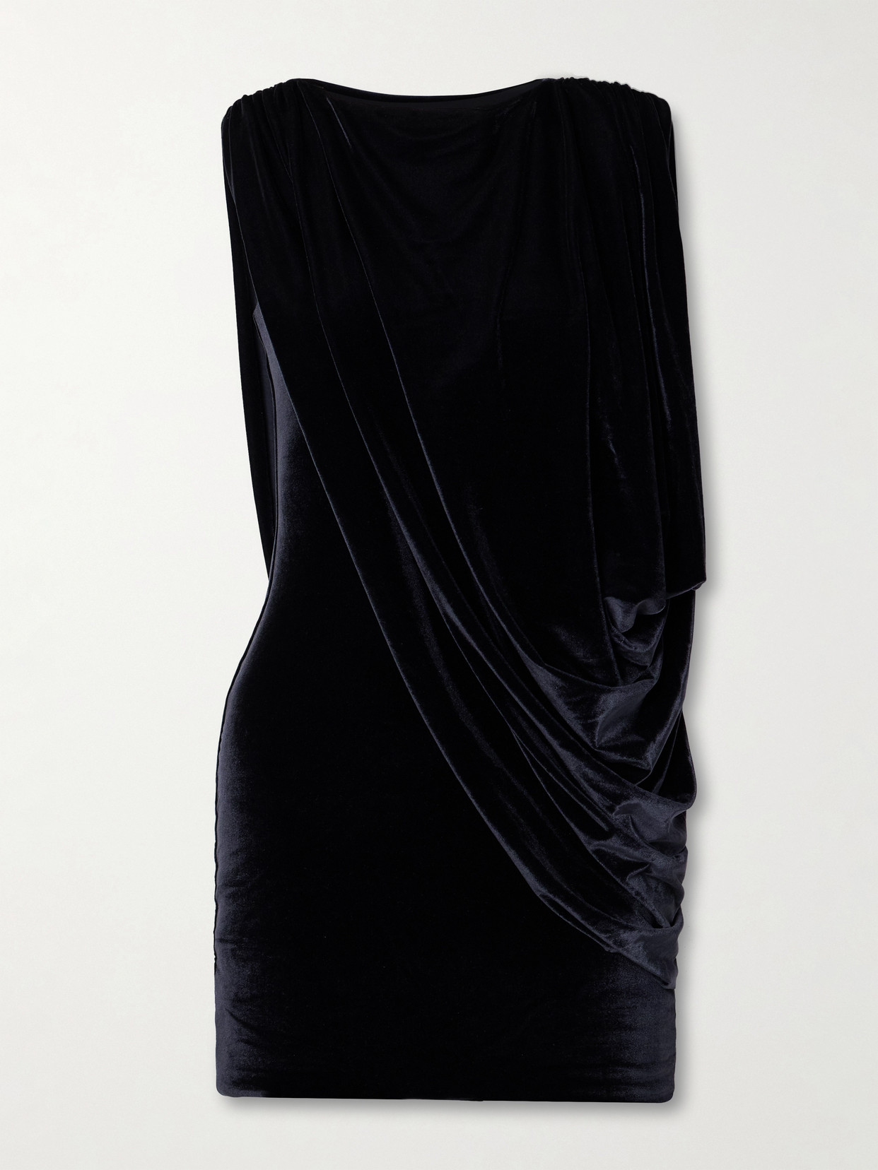 Maygel Coronel Ricaurte Draped Stretch-velvet Mini Dress In Blue