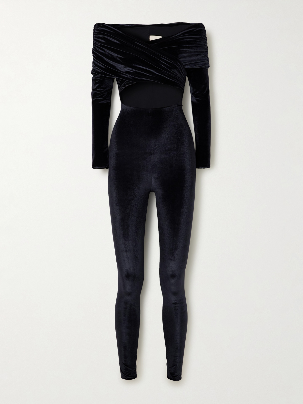 Maygel Coronel - Bagolo Cutout Draped Stretch-velvet Jumpsuit - Navy — curated by 5 Star Luxe for weddings, travel and effortless style