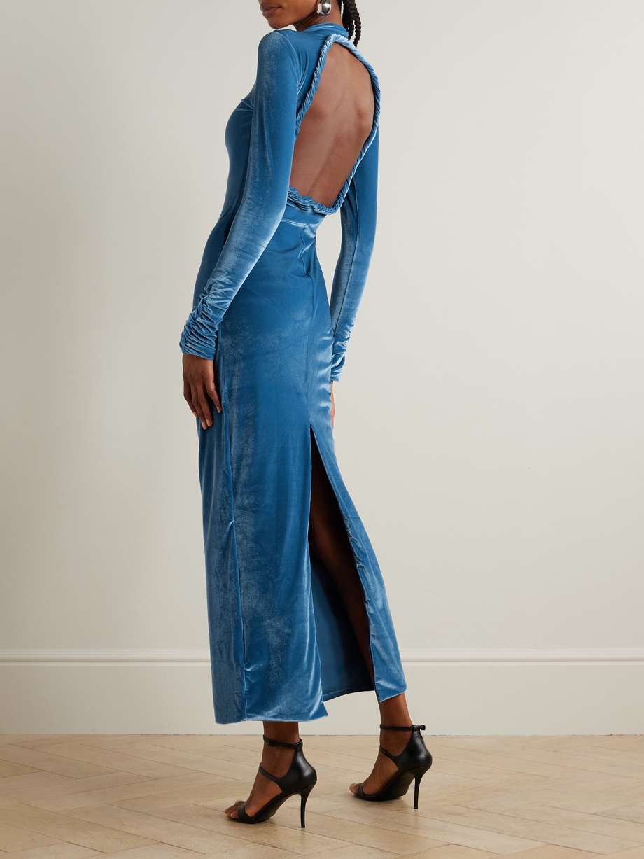 fragola open-back stretch-velvet maxi dress