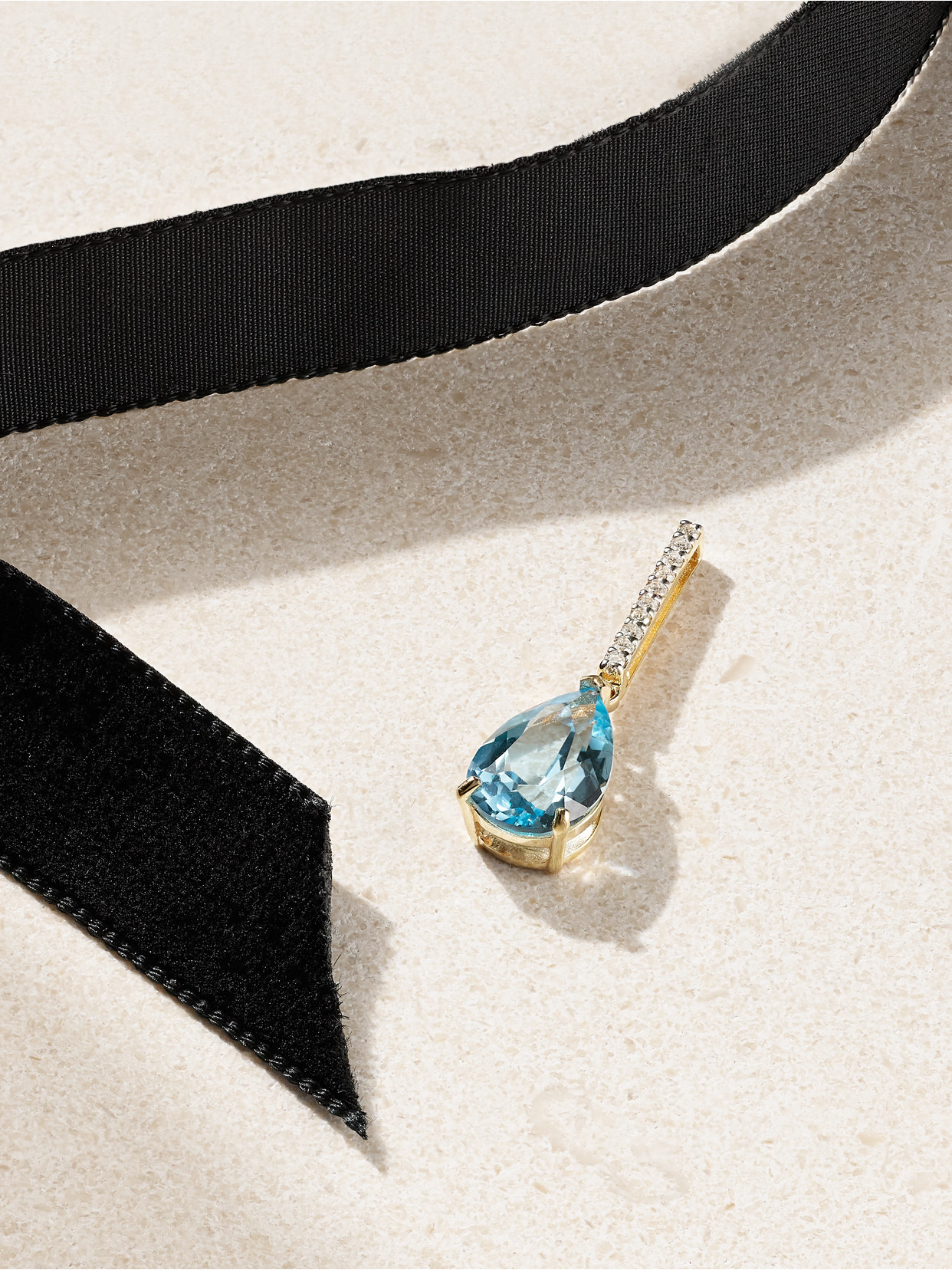 Mateo 14-karat Gold, Velvet, Topaz And Diamond Choker In Black