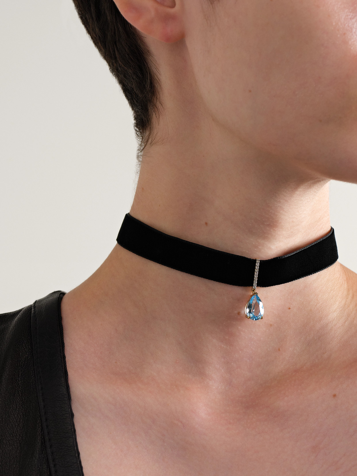 Mateo 14-karat Gold, Velvet, Topaz And Diamond Choker In Black