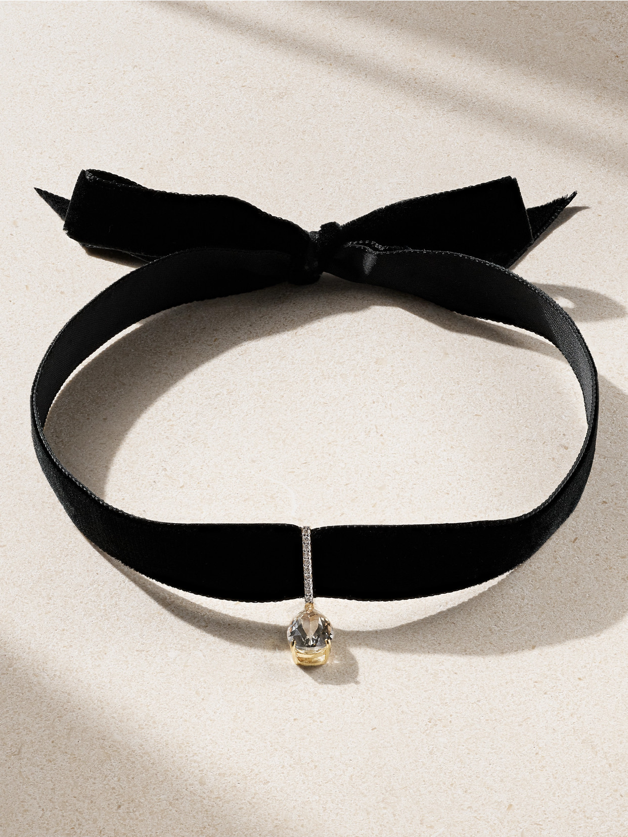 Mateo 14-karat Gold, Velvet, Topaz And Diamond Choker In Black