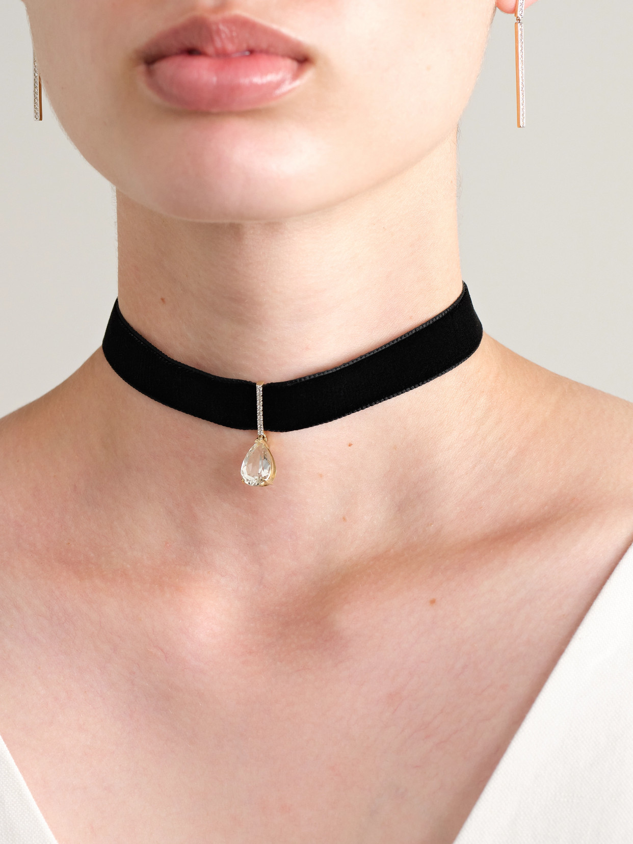Mateo 14-karat Gold, Velvet, Topaz And Diamond Choker In Black