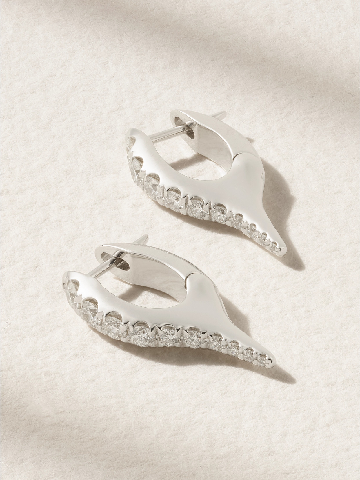 Melissa Kaye Lola Needle Mini 18-karat White Gold Diamond Hoop Earrings
