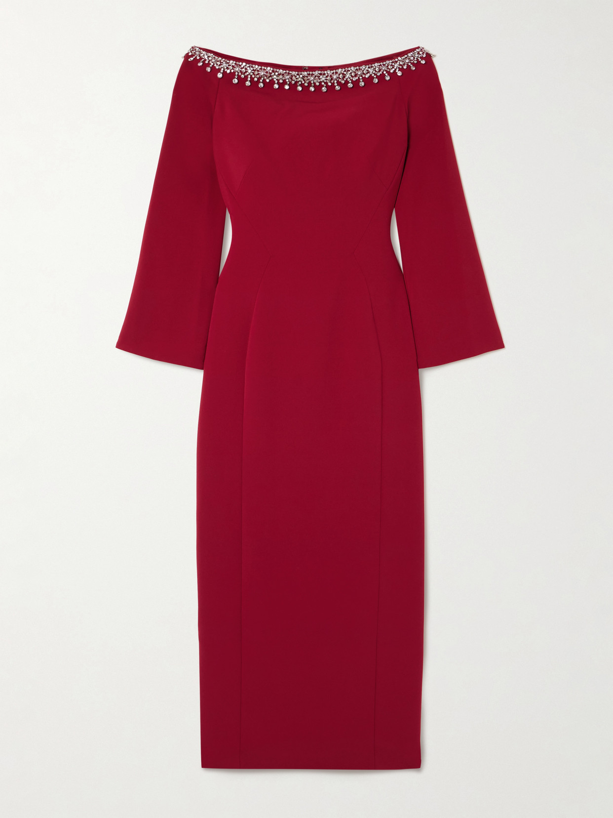 Jenny Packham Off-the-shoulder Embellished Cady Midi Dress In Red